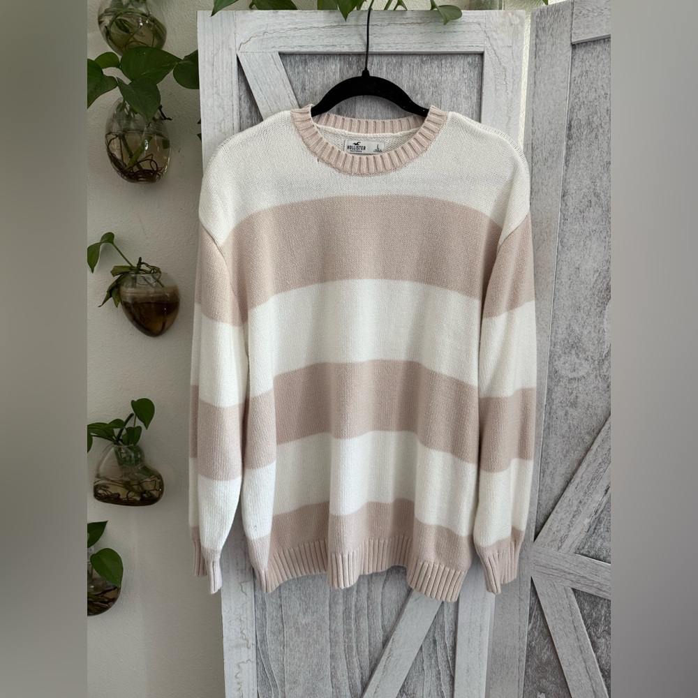 Hollister Beige and White Striped Sweater